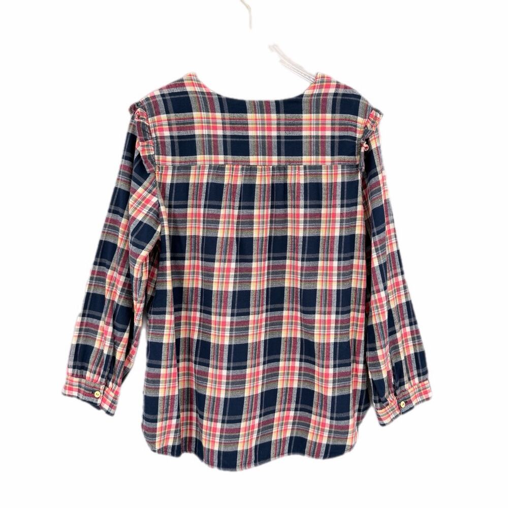 Anthropologie Isabella Sinclair Pink Navy 100% Cotton Ruffle Plaid Academia Top - Picture 11 of 13